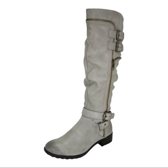 White Mountain Shoes - White Mountain Remi Light Grey Faux Leather Knee High Womens Boots Size 5M